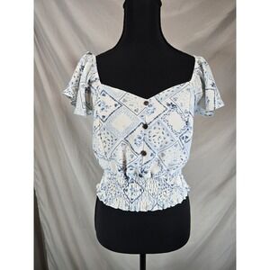 Monteau Los Angles Small Blue And White Boho Blouse